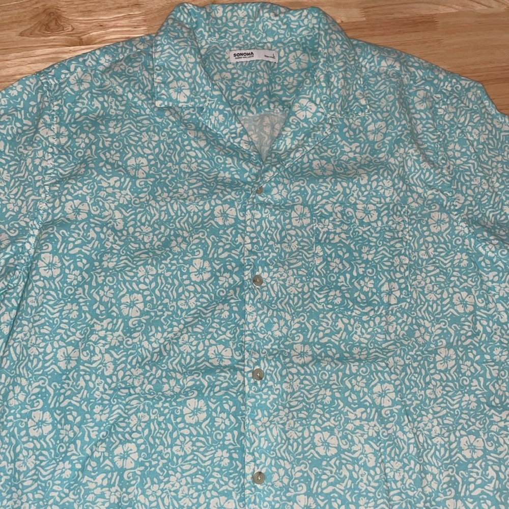 Sonoma casual beach linen shirt size large teal blue